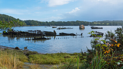 Scenic view of Kerhervy boat cemetery near Lanester