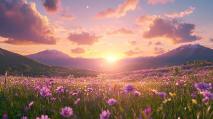 Fototapeta premium Anime Sky. Bright Clouds, Blue Horizon, Fluffy Cartoon Illustration, Beautiful Scenic Nature, Calm Morning, Colorful Landscape, Spring Outdoor Art.