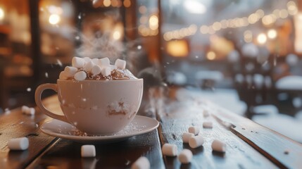 Warm cocoa drink with marshmallows perfect for winter.