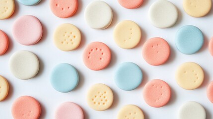 Fototapeta premium Pastel Colored Round Cookies Arranged in a Pattern