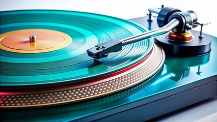 Spinning Vinyl Record on Turntable - Close-up Studio Shot, Isolated on White Background