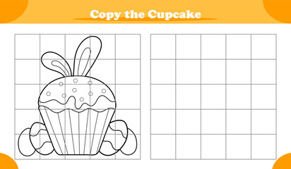 Copy the picture activity game for kids featuring Easter cupcake with bunny ears
