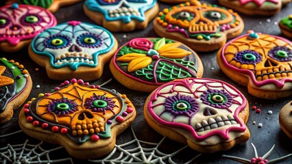 Fototapeta premium Spooky Halloween Skull Sugar Cookies: Dark & Delicious Festive Treats