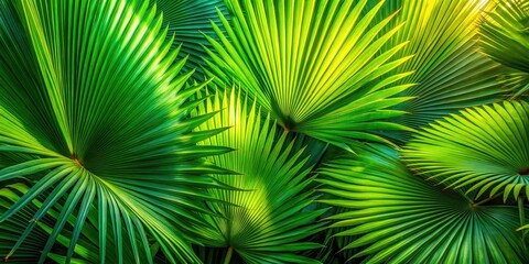 Lush tropical foliage, viewed from above, showcases bright green leaves and stark shadow patterns.
