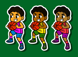 Cute Basketball Player Doodle Sticker Illustration