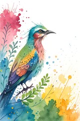 Obraz premium Illustration of vibrant watercolor splashes with background with bird of paradise