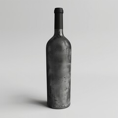 Frosted black wine bottle with glossy neck on white background