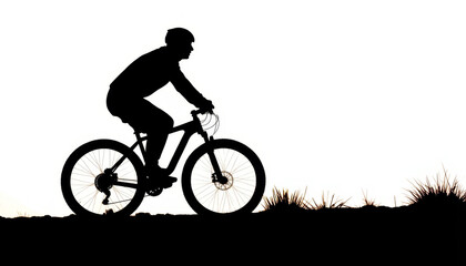 Obraz premium Cyclist enjoying a peaceful ride through the silhouette of an evening landscape at sunset