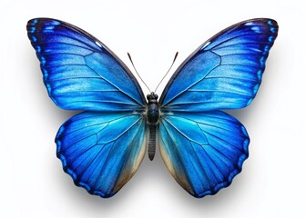 Obraz premium Stunning Aerial View of a Single Blue Butterfly Isolated on Pure White Background