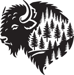 Fototapeta premium Bison head silhouette with forest