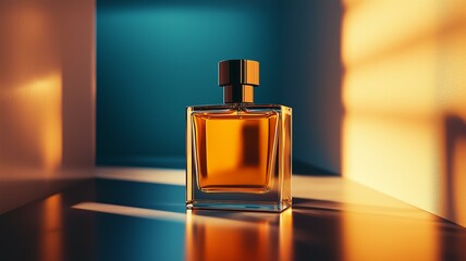 luxury men’s cologne bottle with sleek design, metallic finish, and bold background