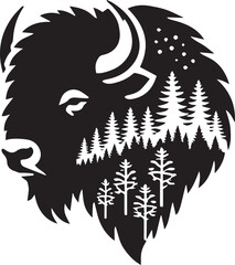 Bison head silhouette with forest