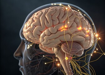 3D Animated Human Brain: Structure, Functions & Neural Connections - Stock Photo