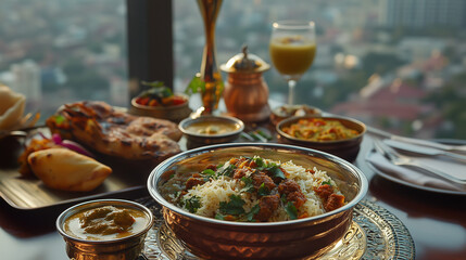 A variety of Indian food is placed on the table. 