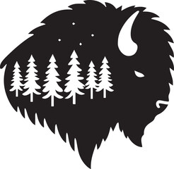 Bison head silhouette with forest