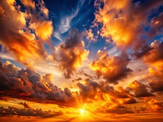 Fototapeta premium Stunning Sunset Landscape: Long Exposure Cloudscape with Orange Sun