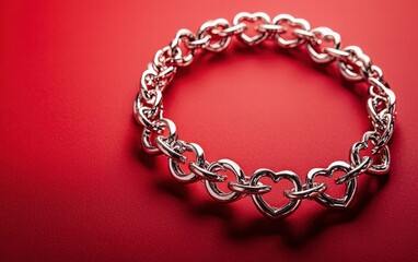 Obraz premium A luxurious bracelet with intertwined heart charms, on a vibrant red background