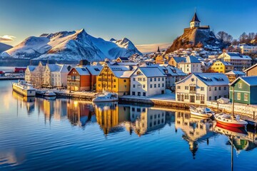 Fototapeta premium Aalesund Harbor, Norway: Cold Winter Day in Møre og Romsdal