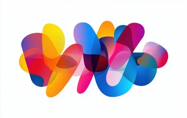 A playful arrangement of overlapping colorful shapes with bold gradients, creating a modern abstract look on white