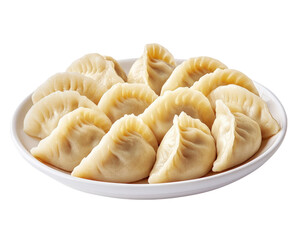 plate of delicious dumplings arranged neatly on transparency background, showcasing their golden brown, perfectly steamed texture. dumplings are plump and inviting, ready to be enjoyed