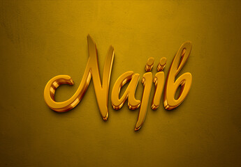Golden 3D editable text effect of Arabic name Najib.
