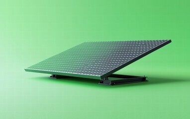 A precise solar panel angled slightly to display its grid-like cells, isolated on a bright green background