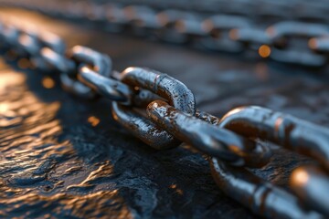 3D Metallic Chains: Linked Strength and Connection Illustration