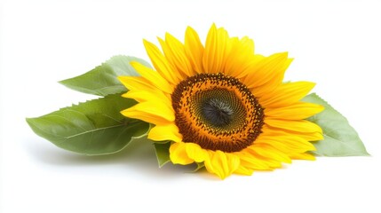 Fototapeta premium A single bright sunflower isolated against a pure white backdrop