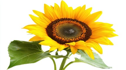 Obraz premium A single bright sunflower isolated against a pure white backdrop