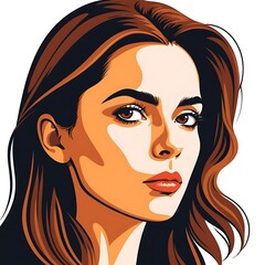 Elegant Black and White Female Portrait Silhouette Illustration a Plain White Background.