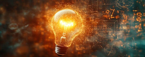 A glowing light bulb floating amidst mathematical equations and scientific symbols, representing the power of creativity and innovation in the world of science