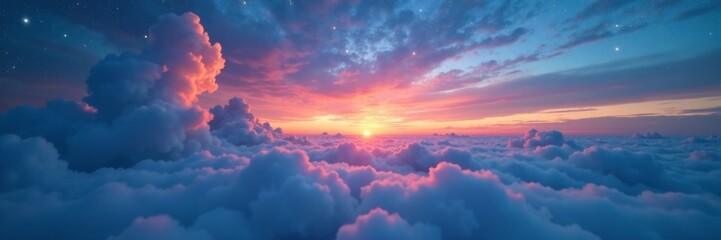 Obraz premium Cloudy sky at dusk with silvery mist and twinkling stars , cloudy, background