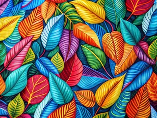 Abstract Colorful Leaves Fabric Textile Pattern: Minimalist Design