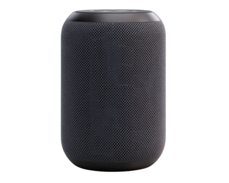 smart home speaker with sleek design, featuring black mesh exterior, isolated on transparency background. This modern device is perfect for enhancing home automation and audio experiences