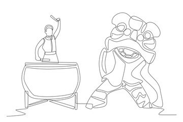 Dragon dances concept one-line drawing