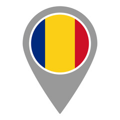 Fototapeta premium Romania flag location pin, flag application, Flag on Location Pin, graphic design, map pointer, vector illustration.