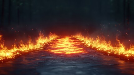 Dynamic fire backgrounds Ember-strewn path leading through forest