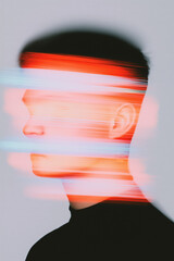 Red silhouette of a man Aesthetic illustration for business fashion design, artfully shaped with icon elements