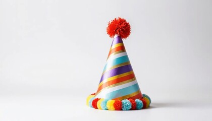 Colorful Party Hat with Pom-Poms Ready for Celebration