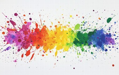 Fototapeta premium A vibrant splash of rainbow paint splattering dynamically across a bright white background