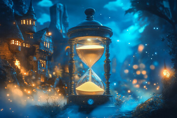 Dreamy Sand Timer in a Mystical Landscape