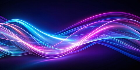 Abstract Purple Blue Light Flowing Lines Panoramic Dark Background Dynamic Motion