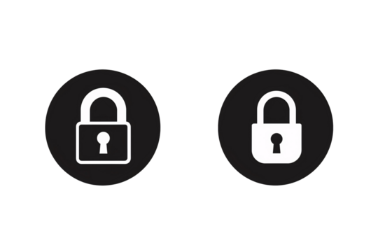 a black and white circle with a lock