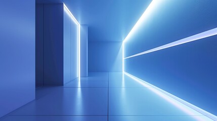 Fototapeta premium Modern Minimalistic Blue Interior Background for Presentation with Built-in Lighting