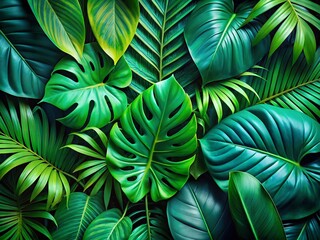 Abstract Tropical Leaf Landscape: Lush Green Foliage Design