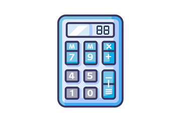 a blue calculator with white buttons