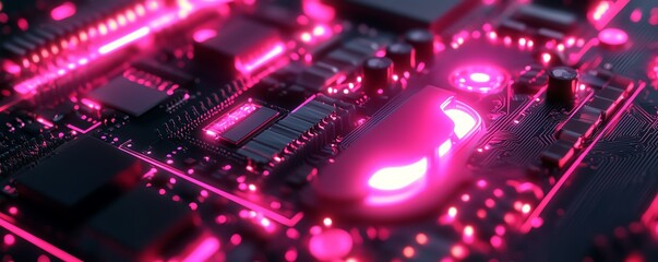 Obraz premium Circuit board with glowing light and cloud computing concept, representing digital technology, data storage, and futuristic innovation