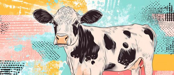 Cows Farm Life and Cows milk in Doodle Pop Art and Realism Styles for advertising