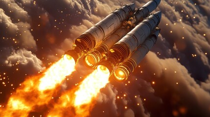 close-up of rocket engines during launch for detailed viewing.