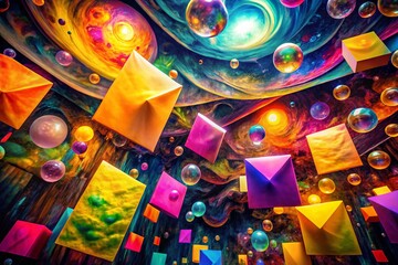 Fototapeta premium Surreal Floating Post-it Notes Brainstorming Ideas, Abstract Thought Concept